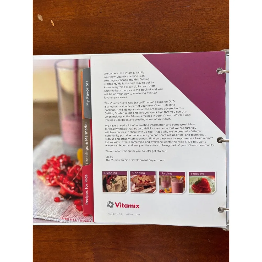 Vitamix Whole Food Recipes Cookbook Binder 102394 Hardcover Tabbed Sections